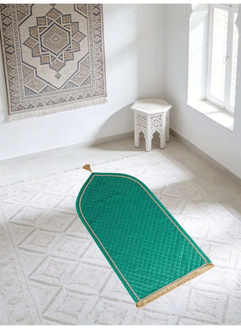 Velvet Muslim Prayer Mat Thick Soft, Soft Prayer Rug,Prayer Rug with Tassels, Foldable Flannel Prayer Rug for Men & Women, Prayer Mats for Ramadans Eid, Daily Salah, Green - Image 3
